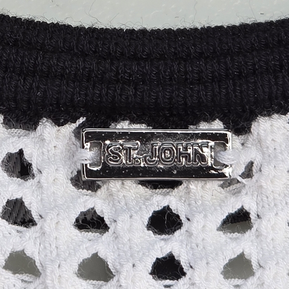 St. John Black & White Pointelle Knit Crochet V-Neck Sleeveless Dress Size S - Picture 9 of 11